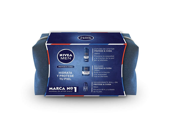 Pack Nivea Men  espuma afeitar , locion y deo roll on + regalo de neceser