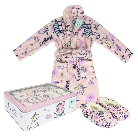 Caja Metálica con Zapatillas y Albornoz Peppa Pig 74530 Rosa