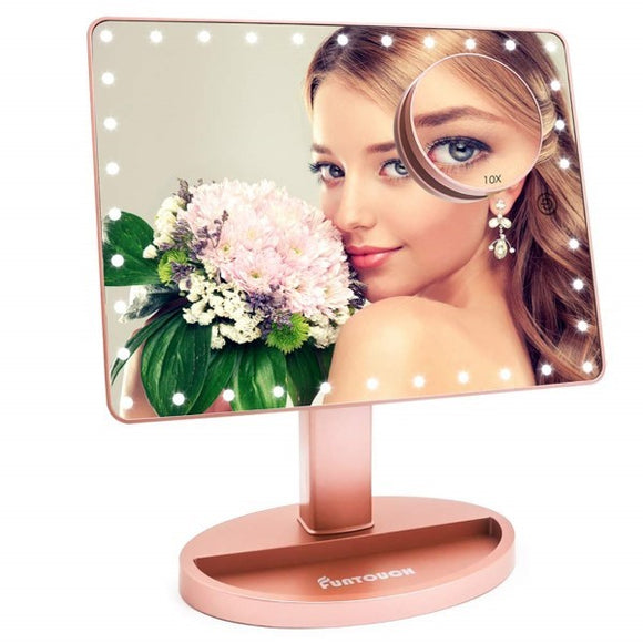 Espejo con Soporte Funtouch FT-261D LED 10X 360° Oro Rosa (22,8 x 30,2 cm) (Reacondicionado C)